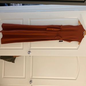 Jumper - burnt orange zip up pant suit with belt